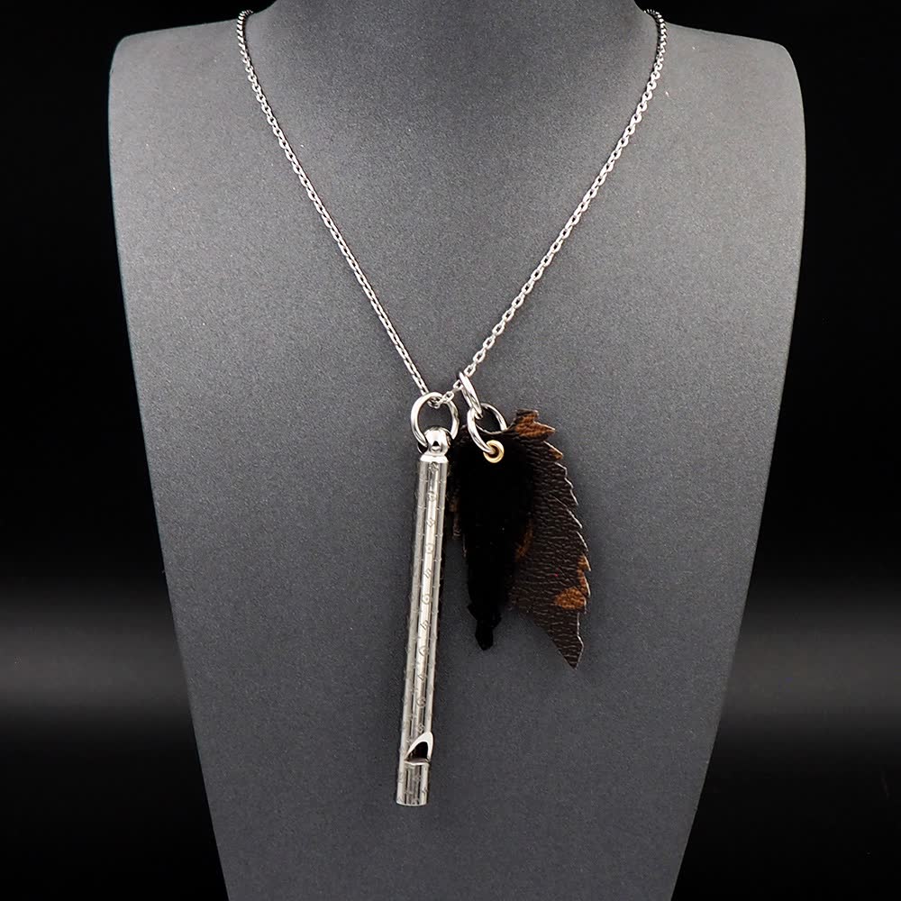 Louis Vuitton Silver Whistle and Leather Charm Necklace